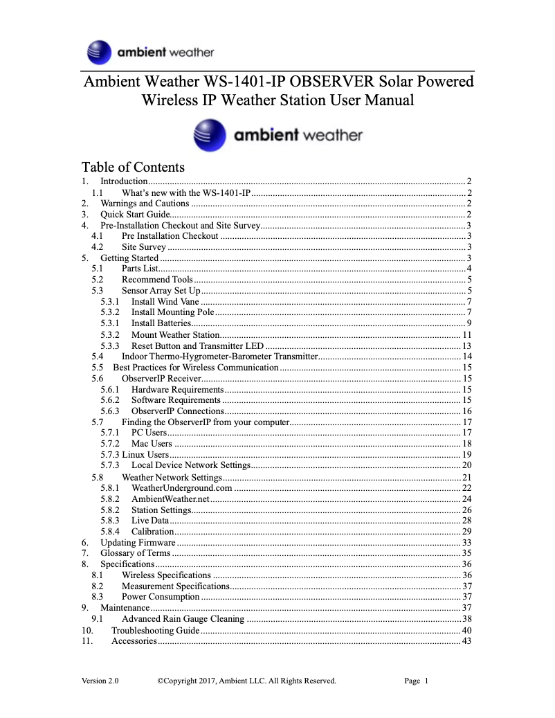 Image de la première page du manuel de l'appareil WS-1401-IP