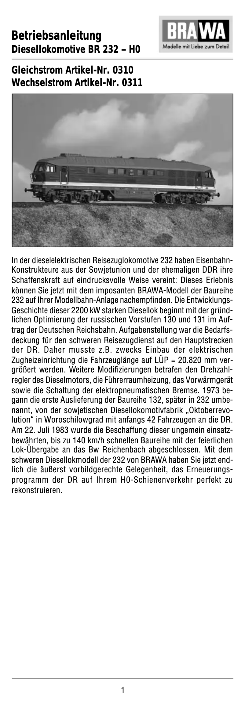 Image de la première page du manuel de l'appareil 0310 BR 232 (HO)