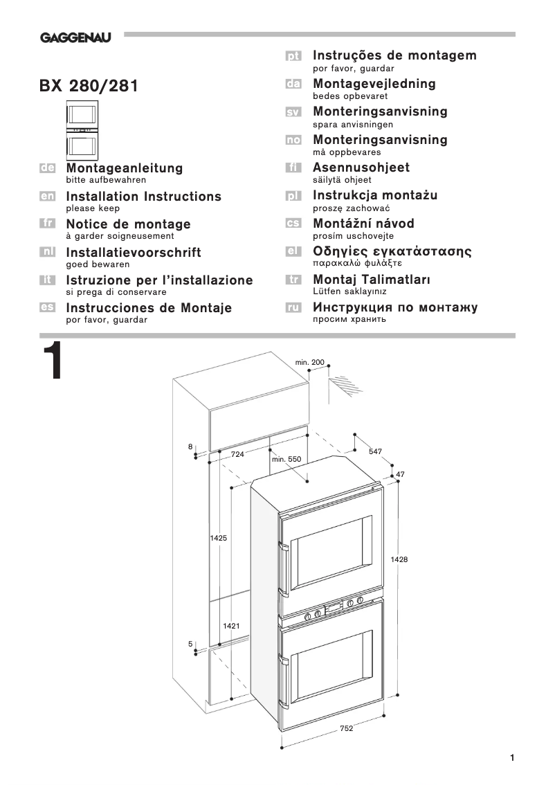 Página 1 del manual Guía de instalación Gaggenau BX280131