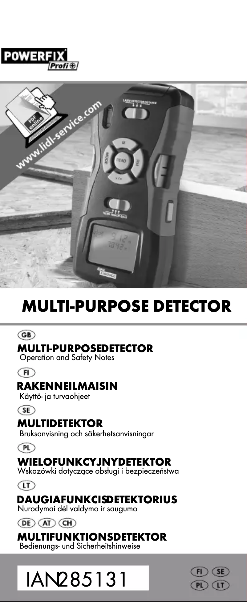 Page n°1 - Manuel utilisateur Powerfix IAN 285131