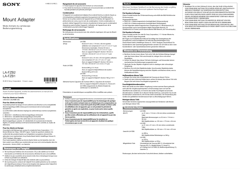 Página 1 del manual Manual de usuario Sony LA-FZB2