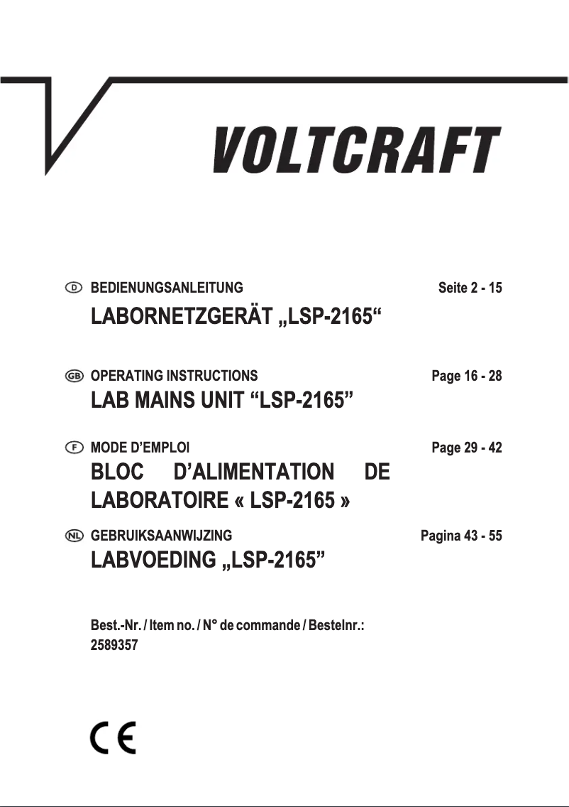 Page n°1 - Manuel utilisateur Voltcraft LSP-2165