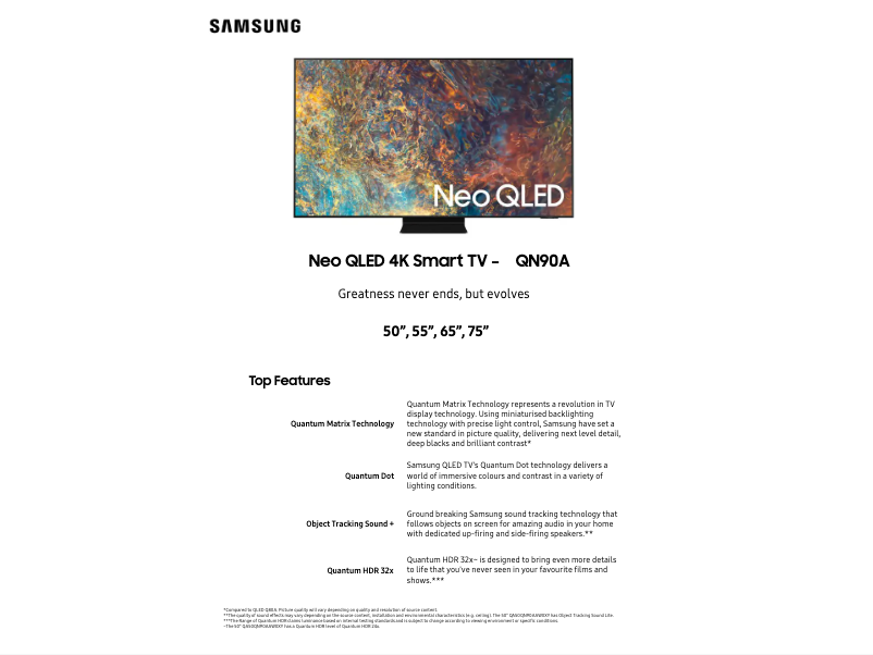 Página 1 del manual Ficha técnica Samsung QA50QN90AAWXXY