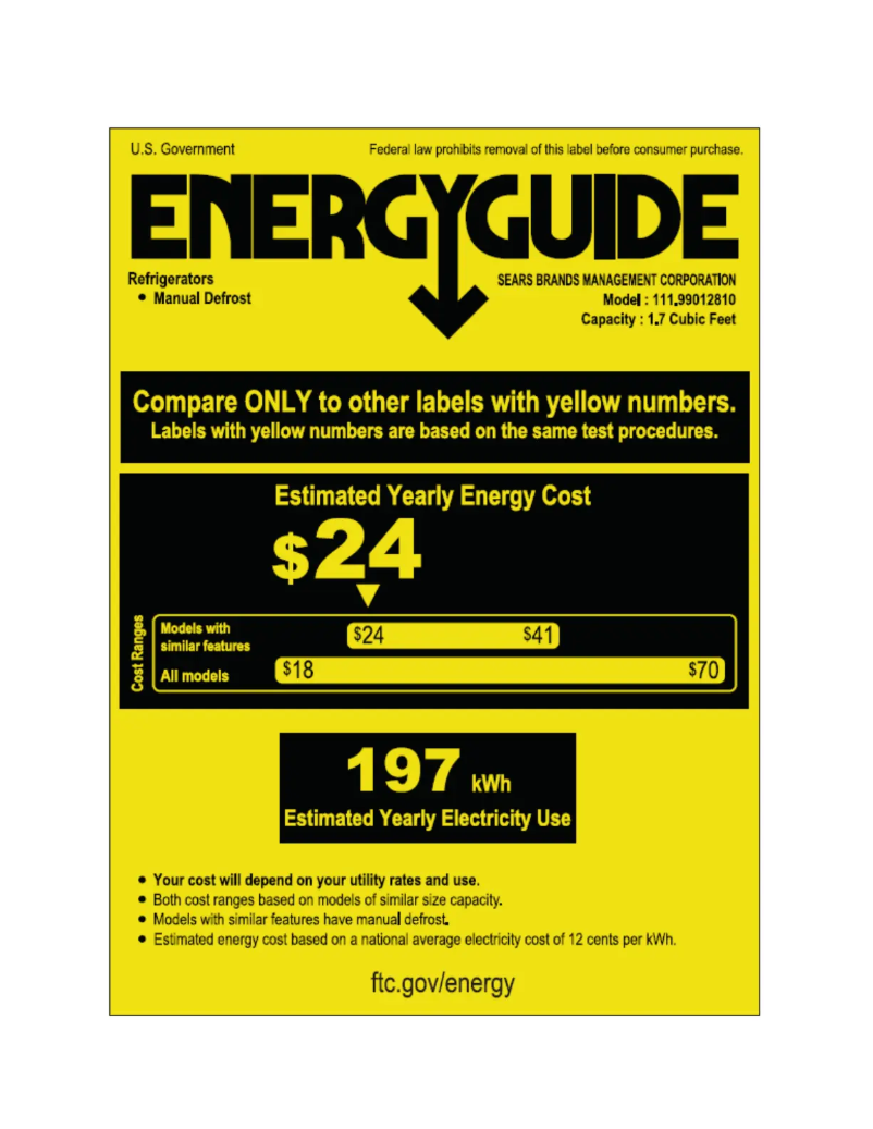 Page 1 de la notice Label énergétique Kenmore 99012