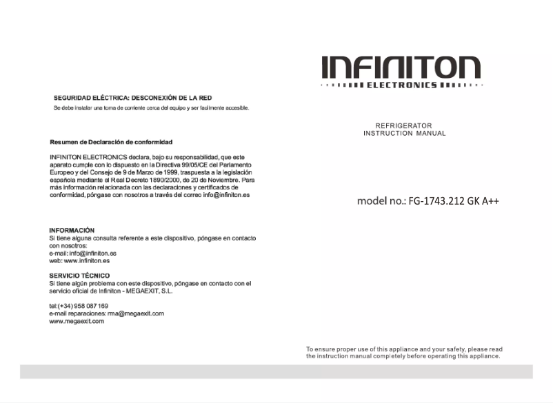Page n°1 - Manuel utilisateur Infiniton FG-1743.212 GK A++