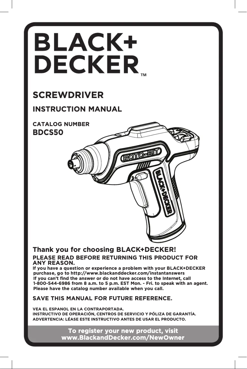 Page 1 de la notice Manuel utilisateur Black & Decker BDCS50