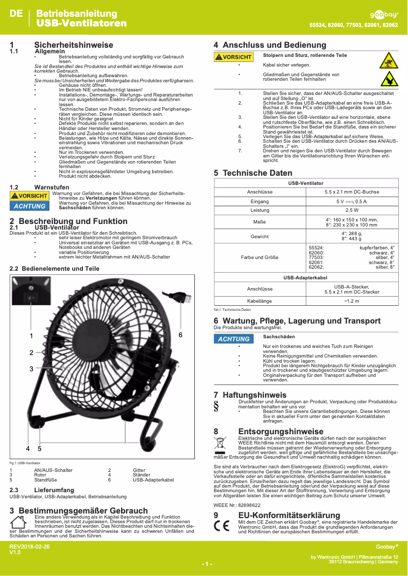 Page 1 de la notice Manuel utilisateur Goobay 62060