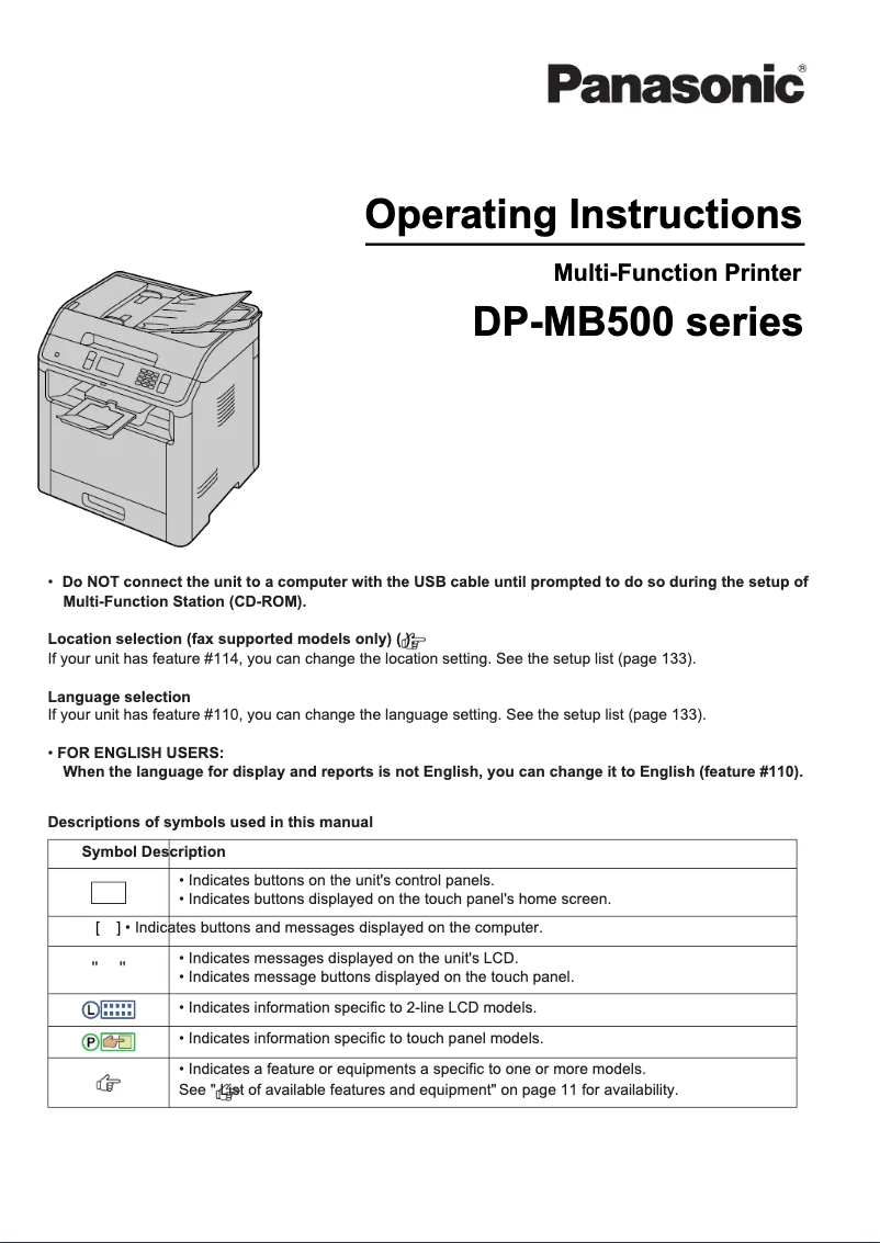 Page n°1 - Manuel utilisateur Panasonic DP-MB545CX