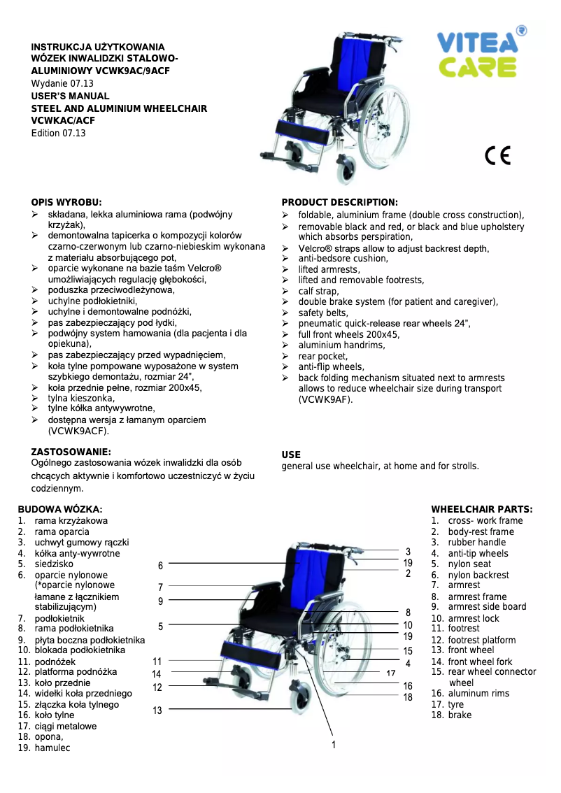 Page 1 de la notice Manuel utilisateur Vitea Care VCWK9AC