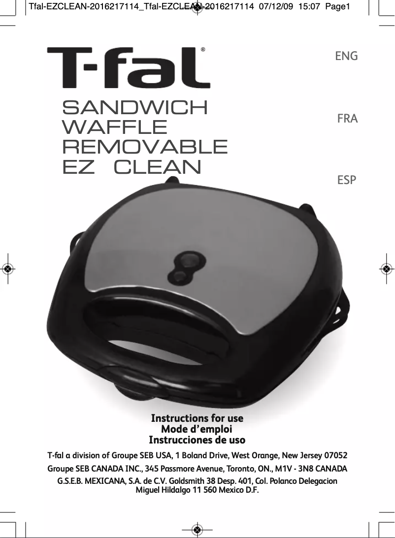 Page 1 de la notice Manuel utilisateur T-Fal Sandwichera Easy Clean