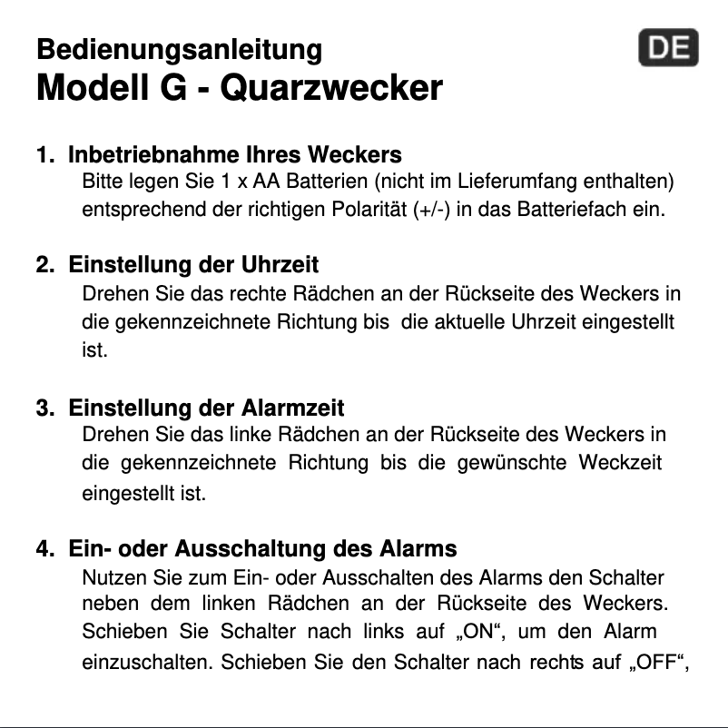 Image de la première page du manuel de l'appareil Modell G