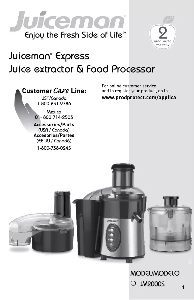 Page 1 de la notice Manuel utilisateur Juiceman JM2000S