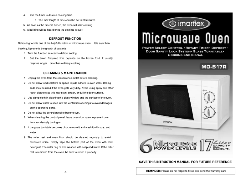Page 1 de la notice Manuel utilisateur Imarflex MO-B17R