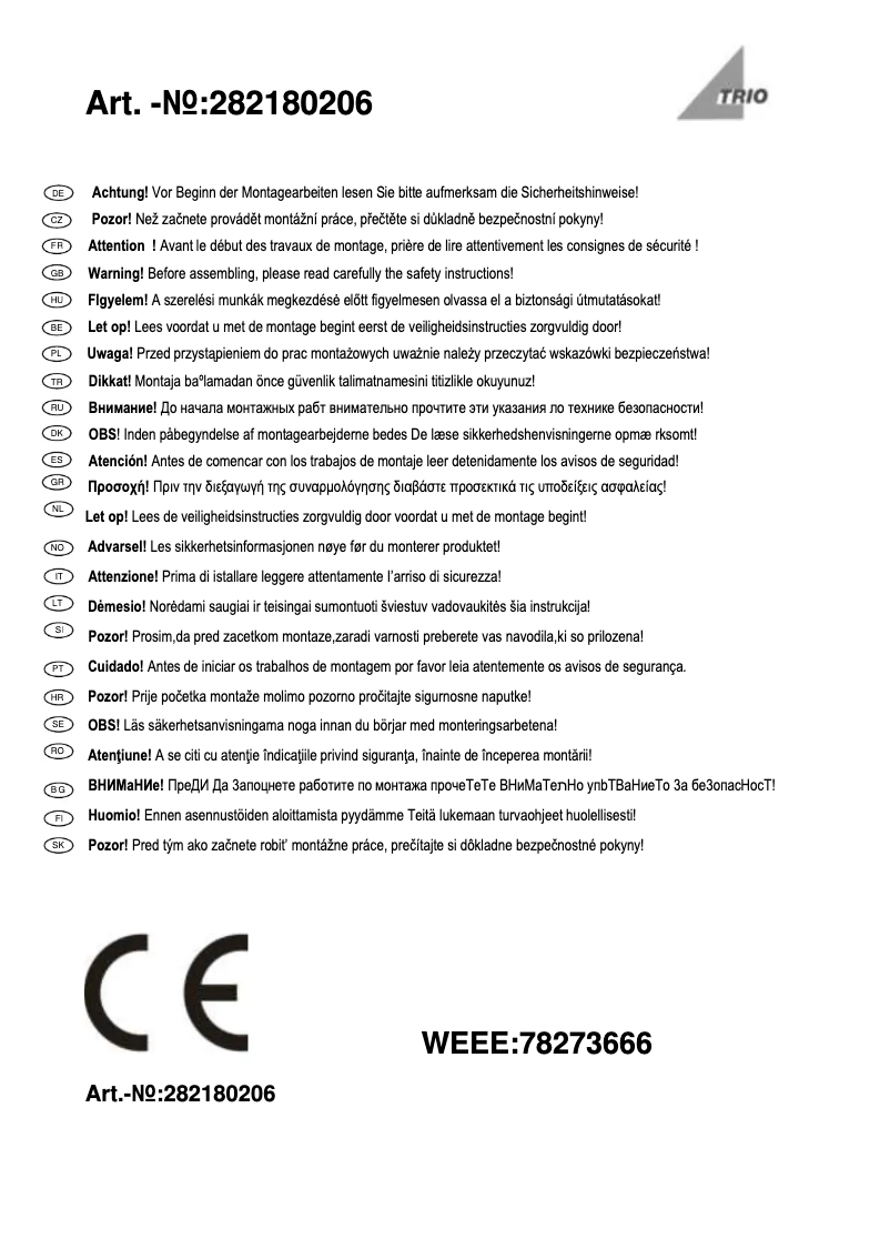 Page 1 de la notice Manuel utilisateur Trio Lighting Livello