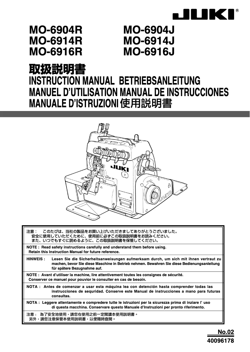 Page n°1 - Manuel utilisateur Juki MO-6900R