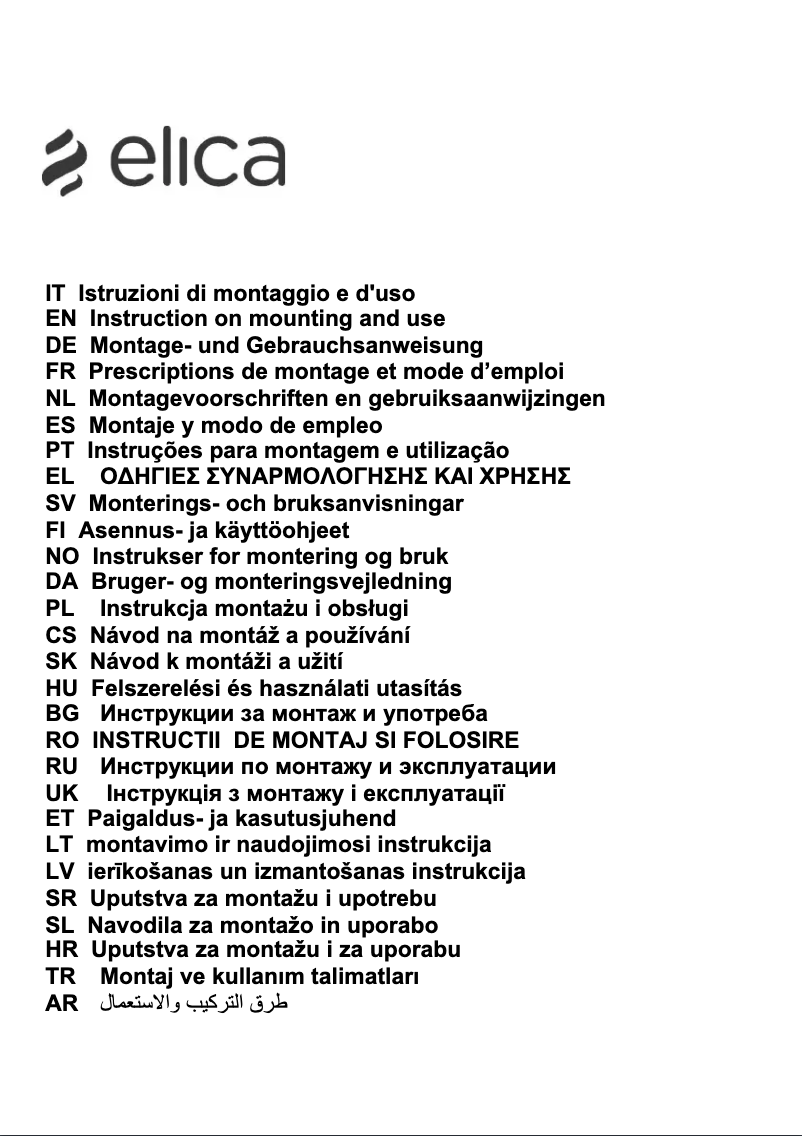 Page n°1 - Manuel utilisateur Elica SWEET RF0043031A
