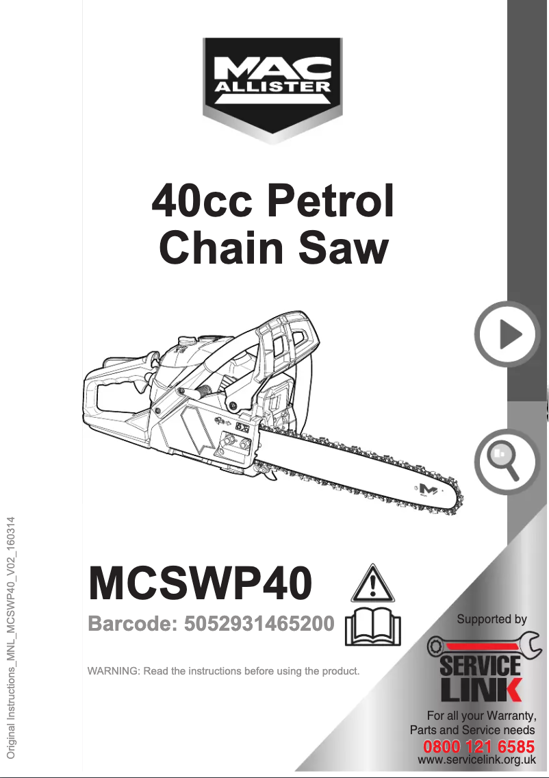 Page 1 de la notice Manuel utilisateur MacAllister MCSWP40