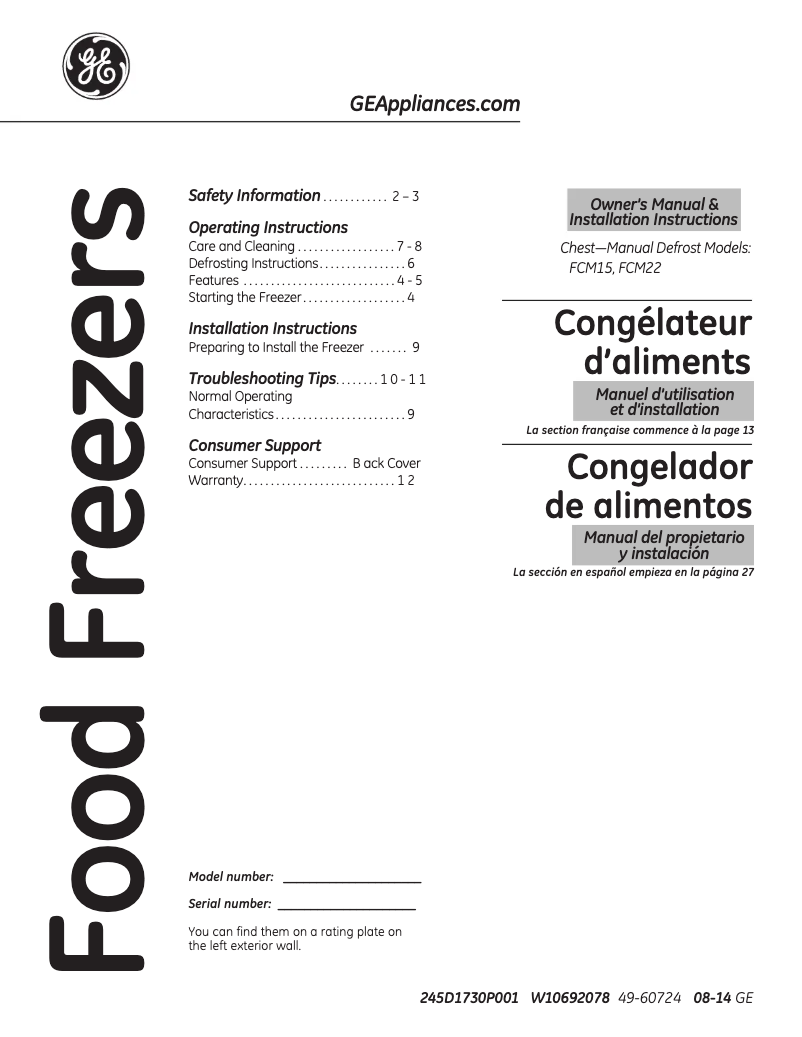 Page n°1 - Guide d'installation GE FCM15DHWW