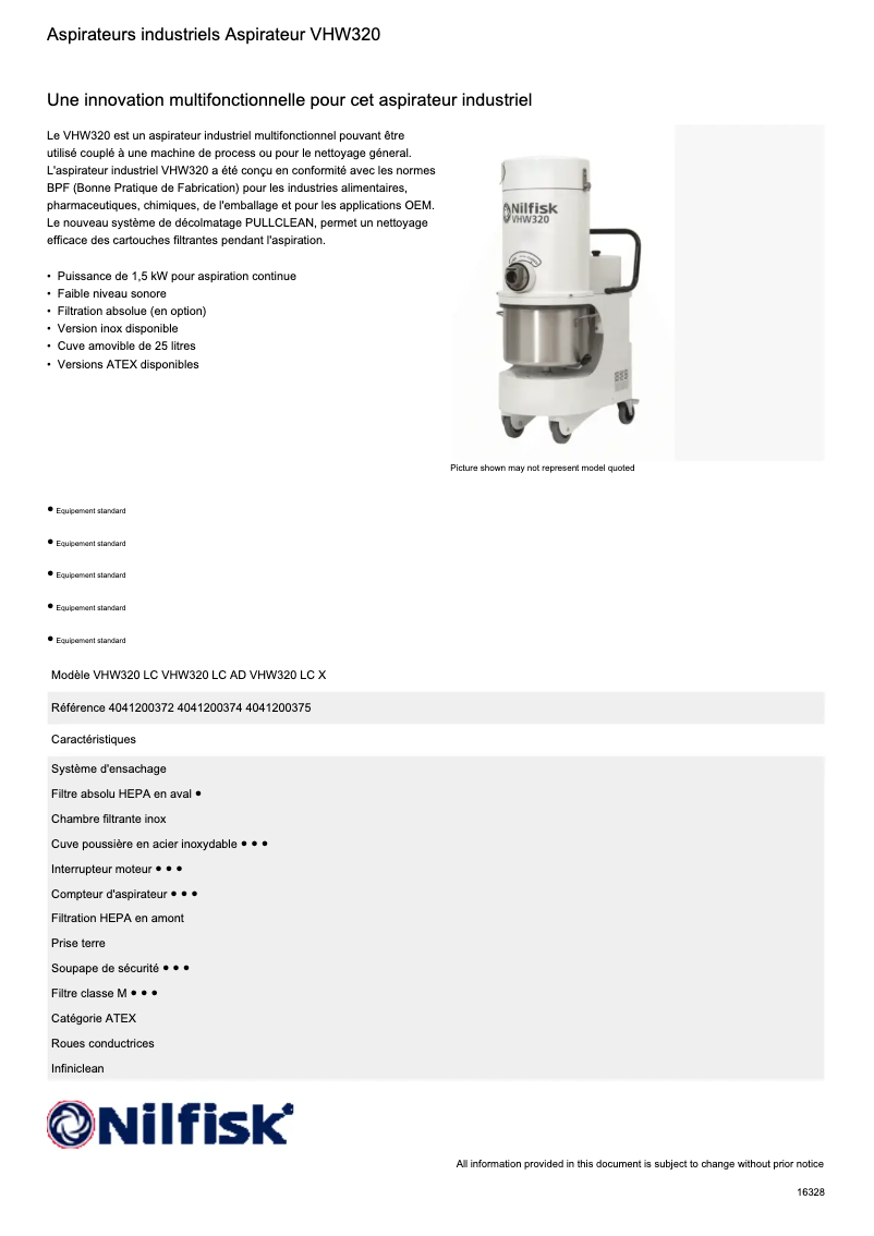 Page n°1 - Fiche technique Nilfisk VHW320