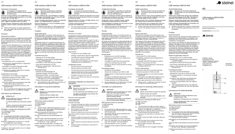 Page 1 de la notice Guide de démarrage rapide Steinel USB100 KNX