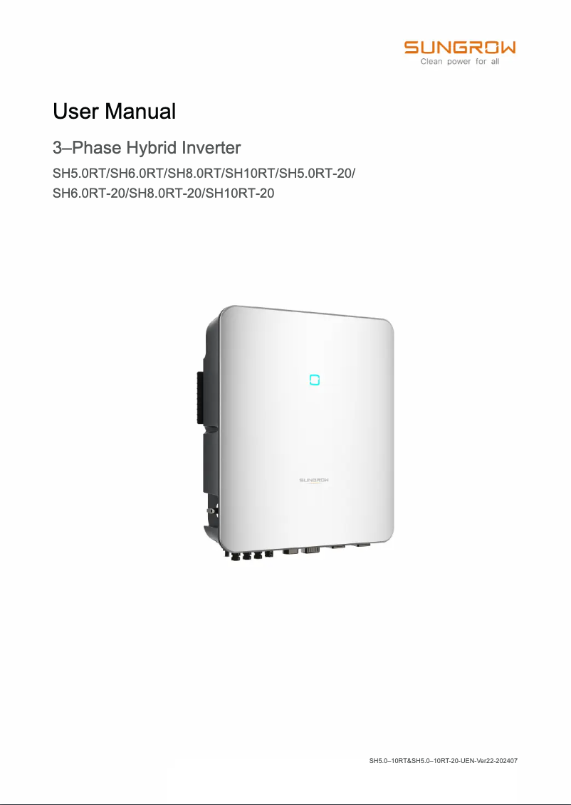Page 1 de la notice Manuel utilisateur Sungrow SH10RT-20