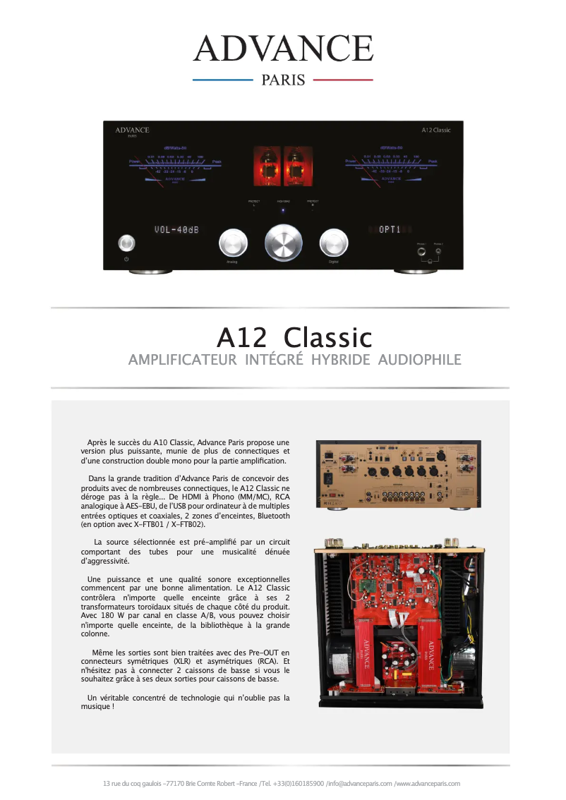 Page n°1 - Fiche technique Advance A12 Classic