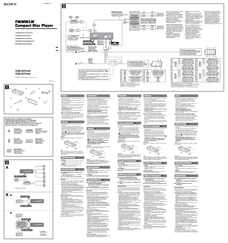 Page n°1 - Guide d'installation Sony CDX-GT414U