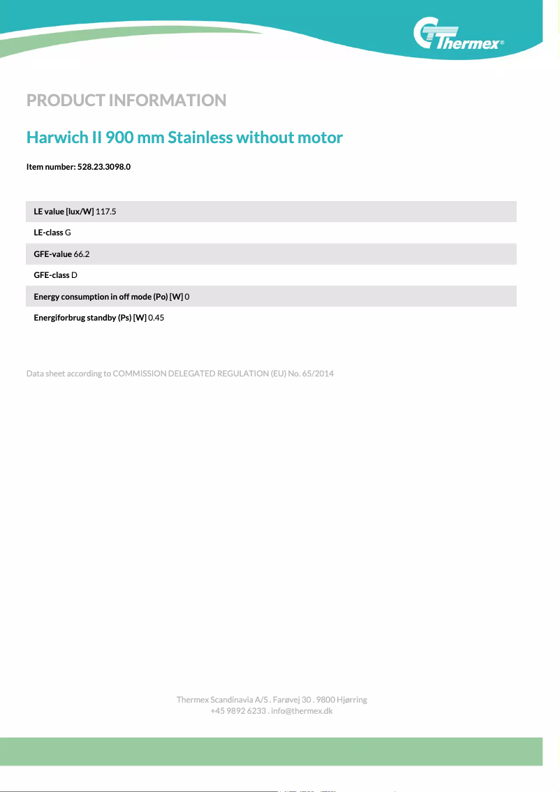 Page 1 de la notice Fiche technique Thermex Harwich II