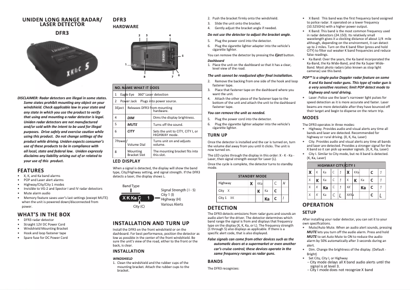 Page n°1 - Manuel utilisateur Uniden DFR3NZ