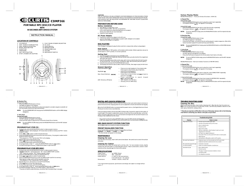 Image de la première page du manuel de l'appareil CDMP366