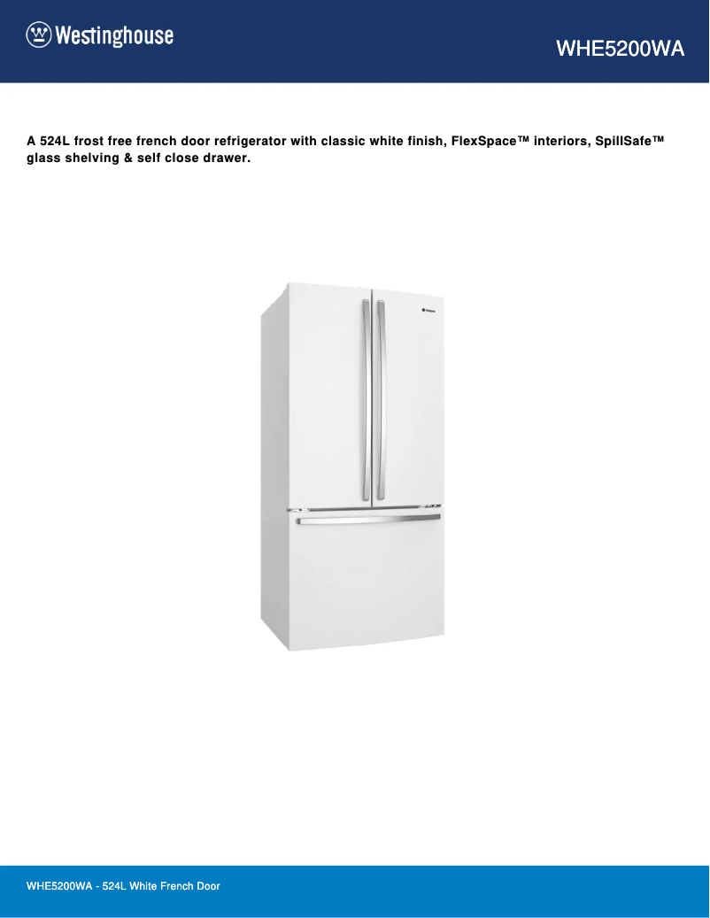 Page 1 de la notice Fiche technique Westinghouse WHE5200WA