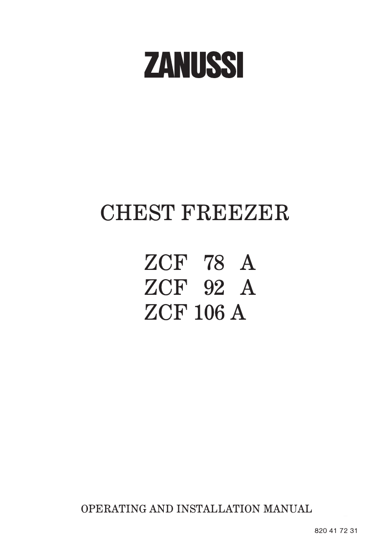 Page 1 de la notice Manuel utilisateur Zanussi ZCF 92 A