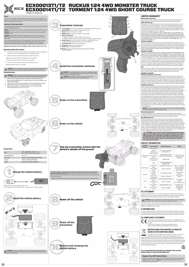 Page n°1 - Manuel utilisateur ECX Torment ECX00014T2