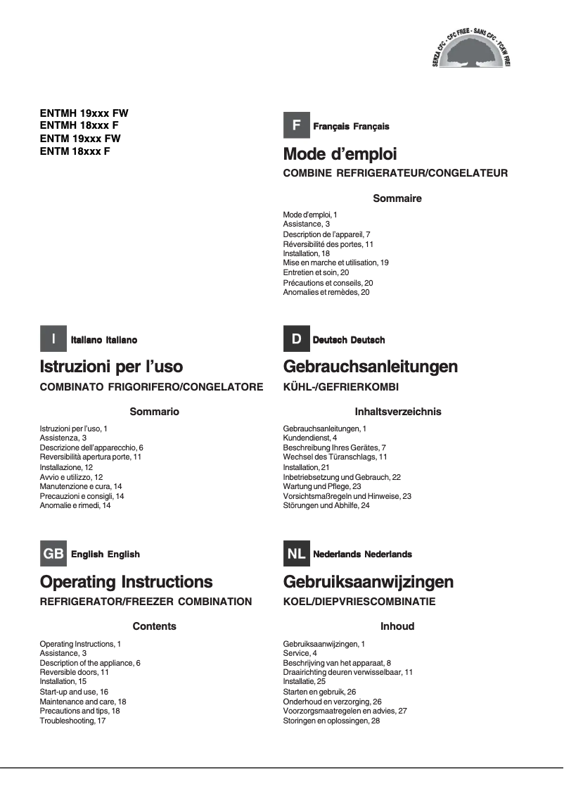 Page n°1 - Manuel utilisateur Hotpoint ENTMH 19211 FW
