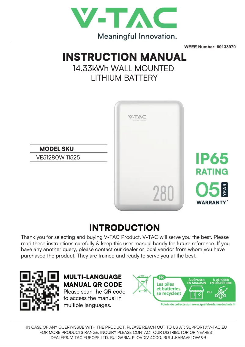 Page n°1 - Manuel utilisateur V-TAC VE51280W