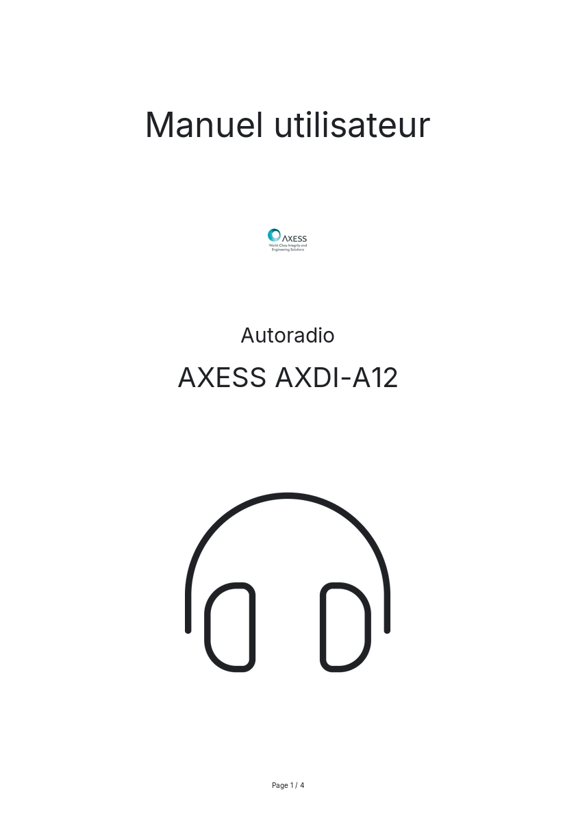 Page n°1 - Manuel utilisateur AXESS AXDI-A12