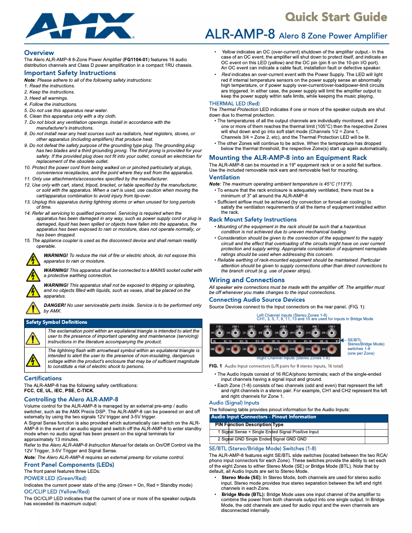 Page n°1 - Guide de démarrage rapide AMX Alero ALR-AMP-8