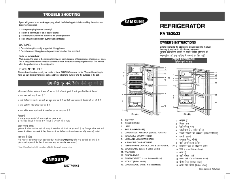 Page n°1 - Manuel utilisateur Samsung RA18YVMS