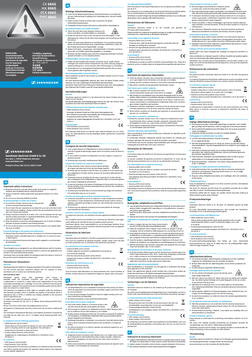 Page n°1 - Instructions de sécurité Sennheiser MX 686G SPORTS