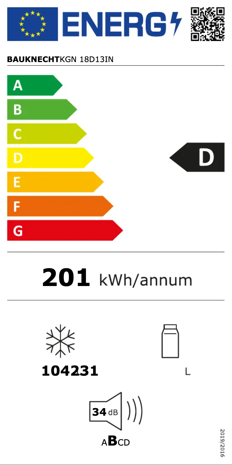 Page n°1 - Label énergétique Bauknecht KGN 18D13IN