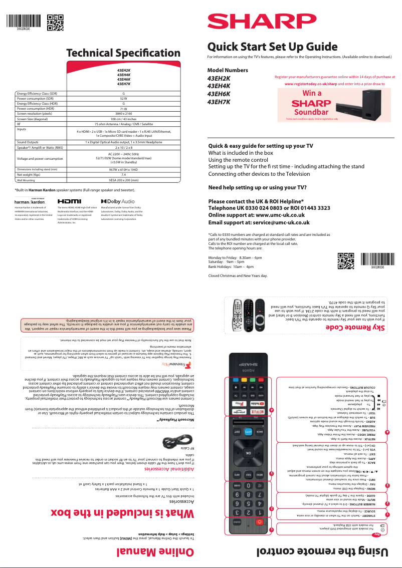 Page n°1 - Guide de démarrage rapide Sharp 43EH7K