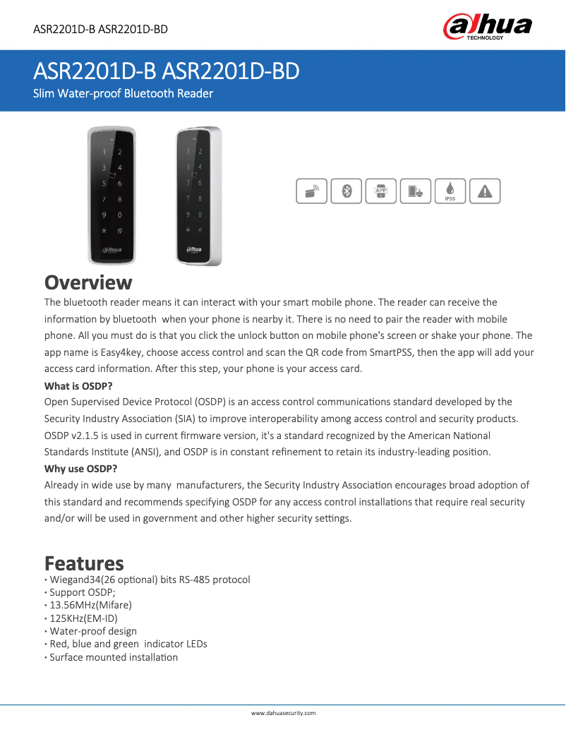 Page 1 de la notice Fiche technique Dahua Technology ASR2201D-BD