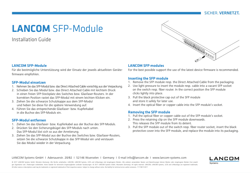 Page n°1 - Manuel utilisateur Lancom SFP-CO1