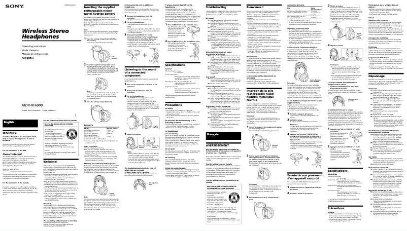 Page 1 de la notice Manuel utilisateur Sony MDR-RF6000