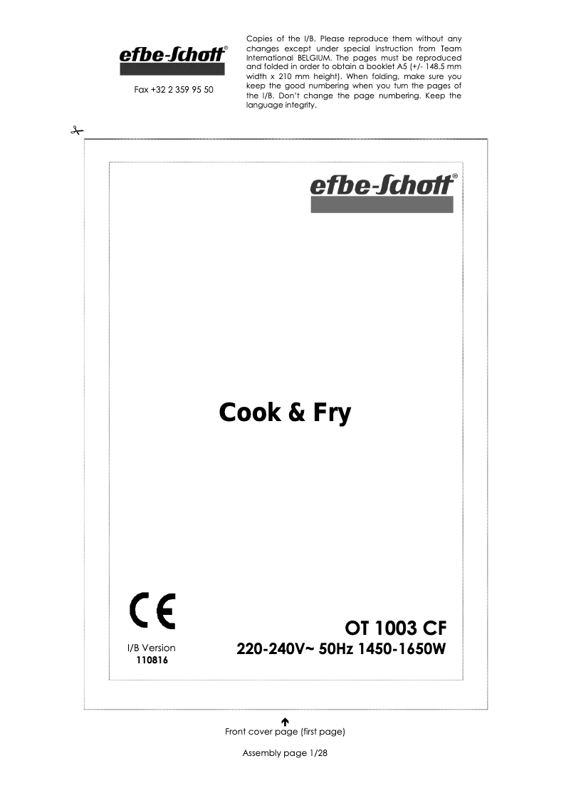 Page n°1 - Manuel utilisateur Efbe-Schott OT 1003 CF