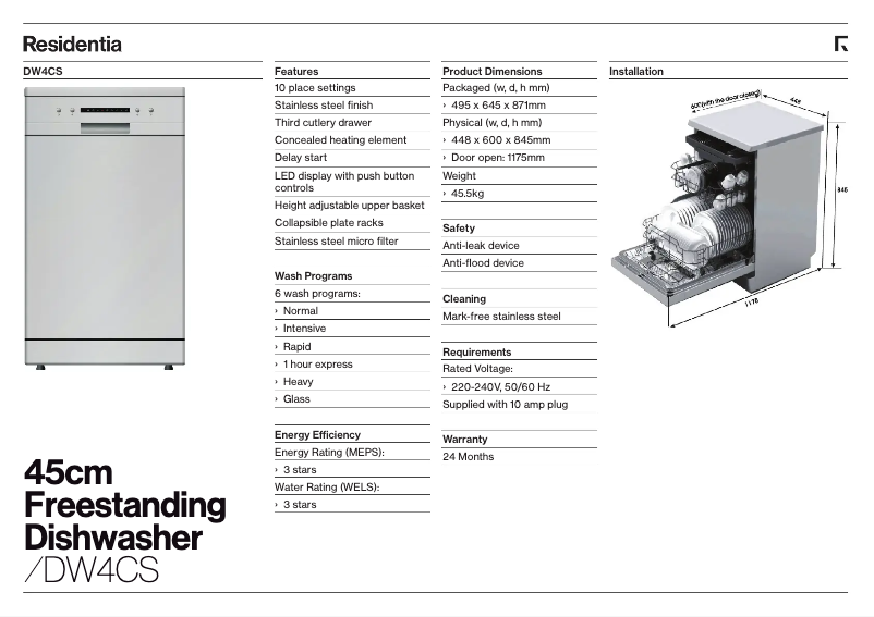Page 1 de la notice Fiche technique Esatto DW4CS