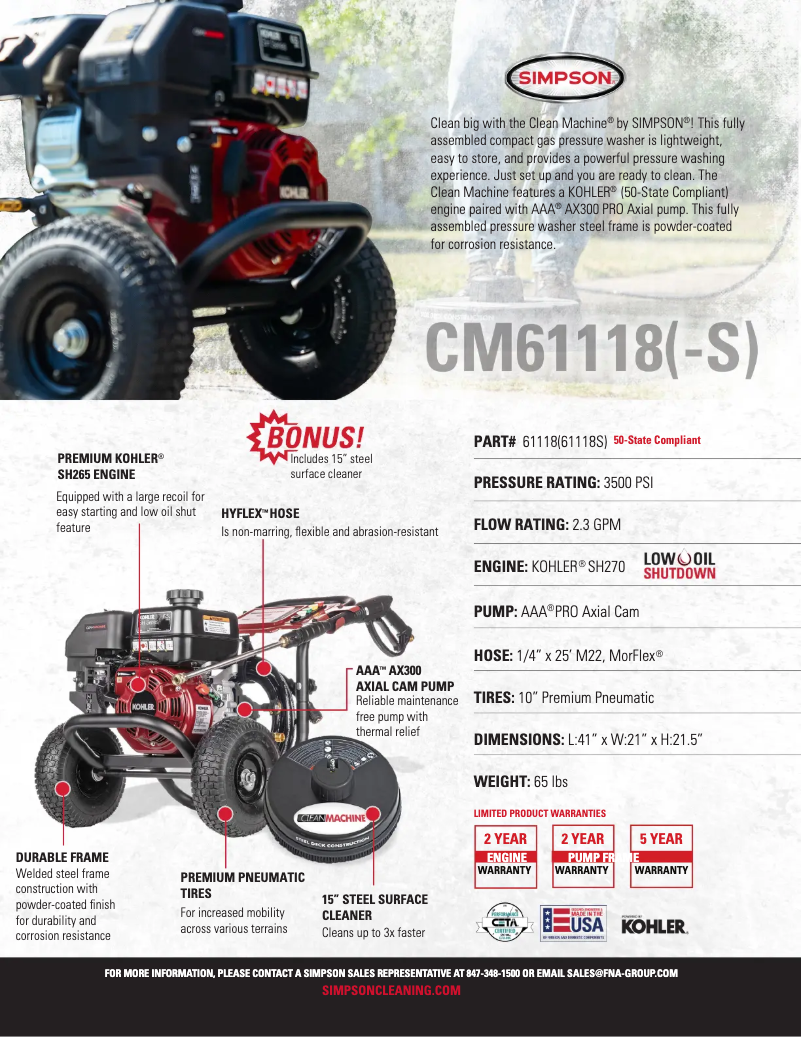 Page 1 de la notice Fiche technique Simpson CM61118