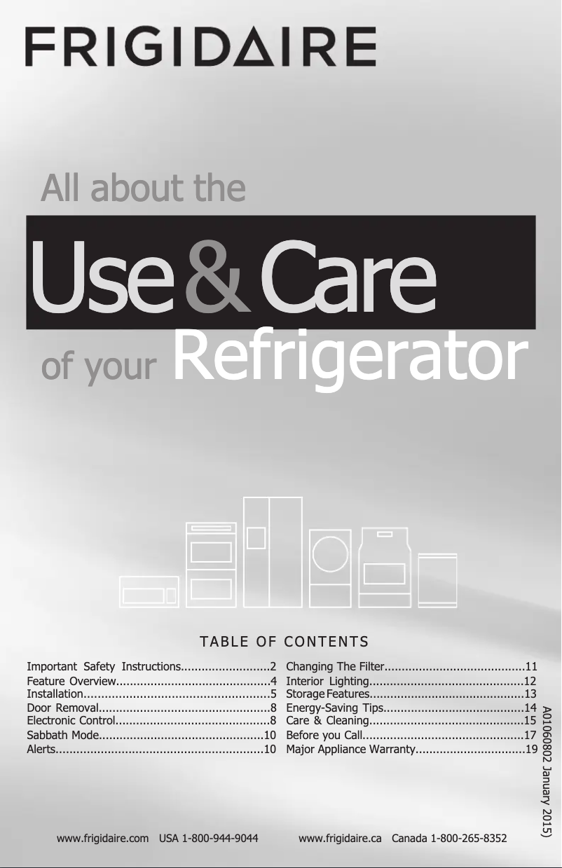 Page 1 de la notice Manuel utilisateur Frigidaire FPRU19F8R