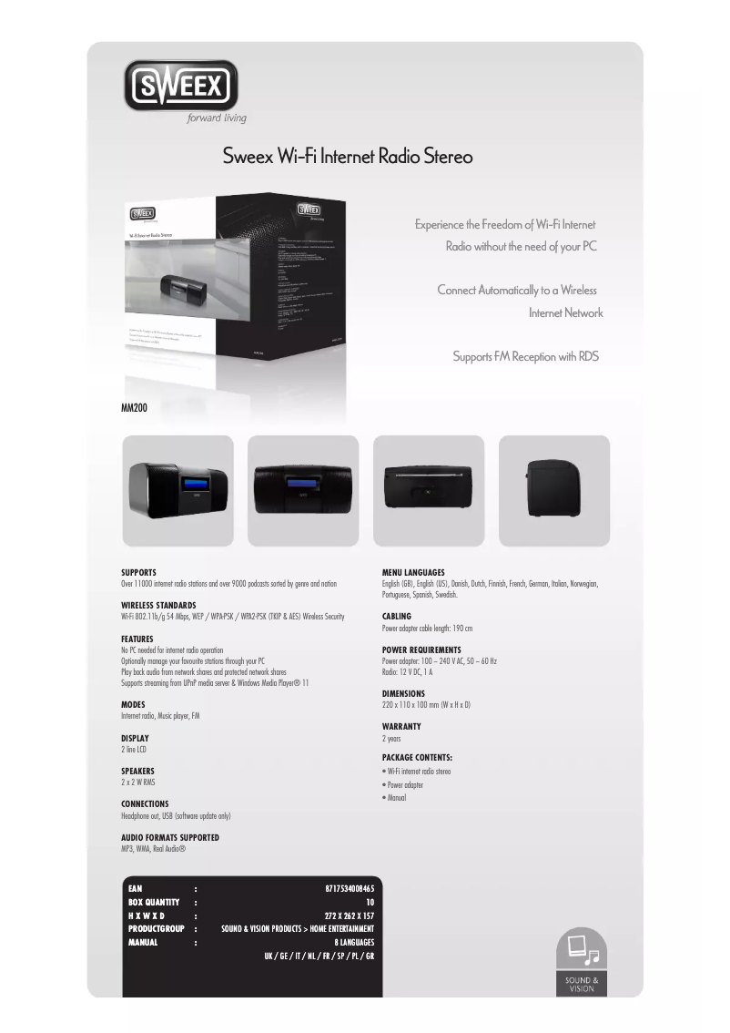 Page 1 de la notice Manuel utilisateur Sweex MM200