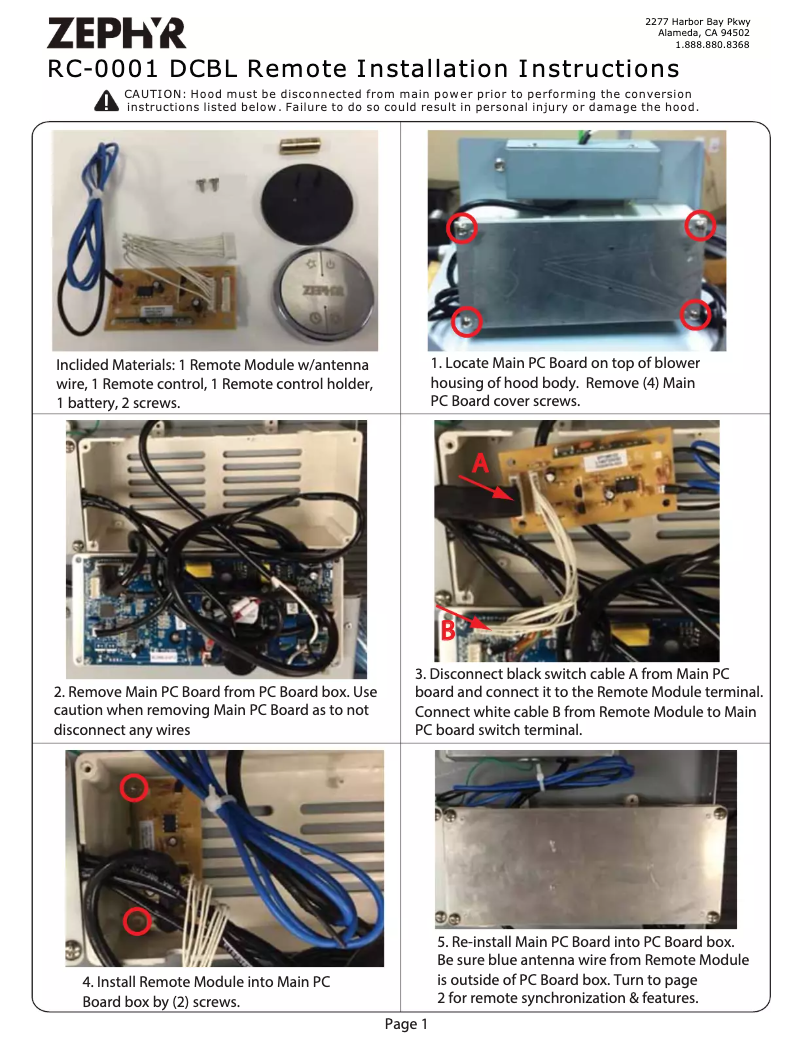 Page 1 de la notice Manuel utilisateur Zephyr RC-0001